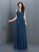 V-Neck Elegant Applique Sleeveless Long Chiffon Bridesmaid Dresses-Ballbella