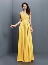 V-Neck Elegant Applique Sleeveless Long Chiffon Bridesmaid Dresses-Ballbella