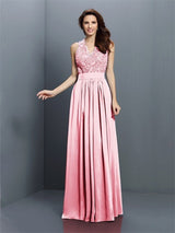 V-Neck Elegant Applique Sleeveless Long Chiffon Bridesmaid Dresses-Ballbella