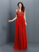 V-Neck Elegant Applique Sleeveless Long Chiffon Bridesmaid Dresses-Ballbella