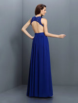 V-Neck Elegant Applique Sleeveless Long Chiffon Bridesmaid Dresses-Ballbella