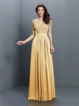 V-Neck Elegant Applique Sleeveless Long Chiffon Bridesmaid Dresses-Ballbella
