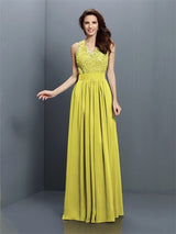 V-Neck Elegant Applique Sleeveless Long Chiffon Bridesmaid Dresses-Ballbella