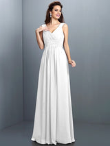 V-Neck Elegant Beading Pleats Sleeveless Long Chiffon Bridesmaid Dresses-Ballbella