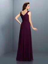 V-Neck Elegant Beading Pleats Sleeveless Long Chiffon Bridesmaid Dresses-Ballbella