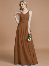 V-Neck Elegant Chiffon Sleeveless Bridesmaid Dresses-Ballbella