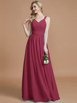 V-Neck Elegant Chiffon Sleeveless Bridesmaid Dresses-Ballbella