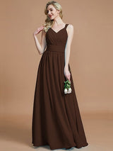 V-Neck Elegant Chiffon Sleeveless Bridesmaid Dresses-Ballbella