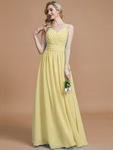 V-Neck Elegant Chiffon Sleeveless Bridesmaid Dresses-Ballbella