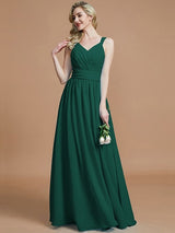 V-Neck Elegant Chiffon Sleeveless Bridesmaid Dresses-Ballbella
