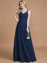 V-Neck Elegant Chiffon Sleeveless Bridesmaid Dresses-Ballbella