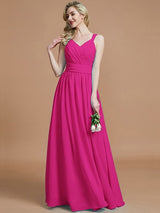 V-Neck Elegant Chiffon Sleeveless Bridesmaid Dresses-Ballbella