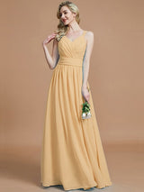 V-Neck Elegant Chiffon Sleeveless Bridesmaid Dresses-Ballbella