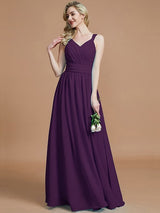 V-Neck Elegant Chiffon Sleeveless Bridesmaid Dresses-Ballbella