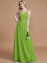 V-Neck Elegant Chiffon Sleeveless Bridesmaid Dresses-Ballbella