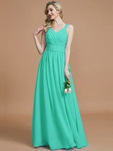 V-Neck Elegant Chiffon Sleeveless Bridesmaid Dresses-Ballbella