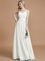 V-Neck Elegant Chiffon Sleeveless Bridesmaid Dresses-Ballbella