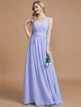 V-Neck Elegant Chiffon Sleeveless Bridesmaid Dresses-Ballbella