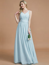 V-Neck Elegant Chiffon Sleeveless Bridesmaid Dresses-Ballbella