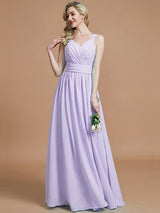 V-Neck Elegant Chiffon Sleeveless Bridesmaid Dresses-Ballbella