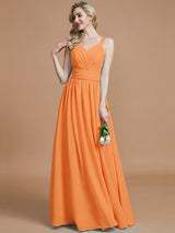 V-Neck Elegant Chiffon Sleeveless Bridesmaid Dresses-Ballbella