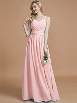 V-Neck Elegant Chiffon Sleeveless Bridesmaid Dresses-Ballbella