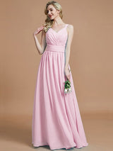 V-Neck Elegant Chiffon Sleeveless Bridesmaid Dresses-Ballbella