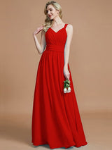 V-Neck Elegant Chiffon Sleeveless Bridesmaid Dresses-Ballbella