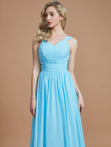 V-Neck Elegant Chiffon Sleeveless Bridesmaid Dresses-Ballbella