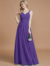 V-Neck Elegant Chiffon Sleeveless Bridesmaid Dresses-Ballbella