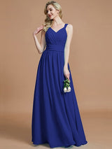 V-Neck Elegant Chiffon Sleeveless Bridesmaid Dresses-Ballbella