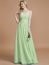 V-Neck Elegant Chiffon Sleeveless Bridesmaid Dresses-Ballbella