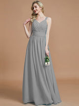 V-Neck Elegant Chiffon Sleeveless Bridesmaid Dresses-Ballbella