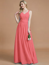 V-Neck Elegant Chiffon Sleeveless Bridesmaid Dresses-Ballbella