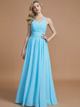 V-Neck Elegant Chiffon Sleeveless Bridesmaid Dresses-Ballbella