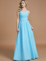 V-Neck Elegant Chiffon Sleeveless Bridesmaid Dresses-Ballbella