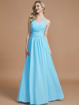 V-Neck Elegant Chiffon Sleeveless Bridesmaid Dresses-Ballbella