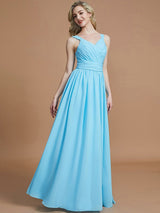 V-Neck Elegant Chiffon Sleeveless Bridesmaid Dresses-Ballbella