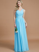 V-Neck Elegant Chiffon Sleeveless Bridesmaid Dresses-Ballbella