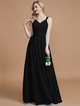 V-Neck Elegant Chiffon Sleeveless Bridesmaid Dresses-Ballbella