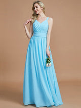 V-Neck Elegant Chiffon Sleeveless Bridesmaid Dresses-Ballbella