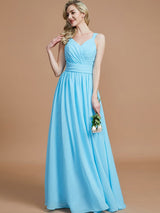 V-Neck Elegant Chiffon Sleeveless Bridesmaid Dresses-Ballbella