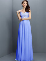V-Neck Elegant Lace Sleeveless Long Chiffon Bridesmaid Dresses-Ballbella