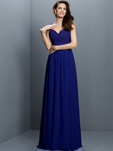 V-Neck Elegant Lace Sleeveless Long Chiffon Bridesmaid Dresses-Ballbella