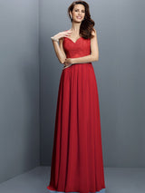 V-Neck Elegant Lace Sleeveless Long Chiffon Bridesmaid Dresses-Ballbella