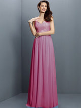 V-Neck Elegant Lace Sleeveless Long Chiffon Bridesmaid Dresses-Ballbella