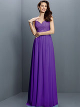 V-Neck Elegant Lace Sleeveless Long Chiffon Bridesmaid Dresses-Ballbella