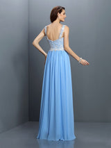V-Neck Elegant Lace Sleeveless Long Chiffon Bridesmaid Dresses-Ballbella