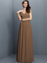 V-Neck Elegant Lace Sleeveless Long Chiffon Bridesmaid Dresses-Ballbella
