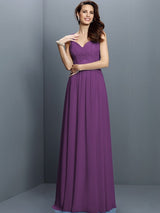 V-Neck Elegant Lace Sleeveless Long Chiffon Bridesmaid Dresses-Ballbella
